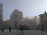La basilica di Norcia crollata per il terremoto.